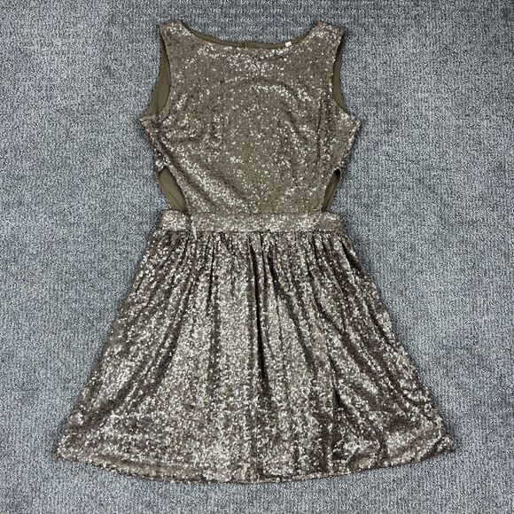Raga Dress Womens Small Gold Sequin Fit Flare Sleeveless Cutout Party Cocktail - Picture 1 of 6